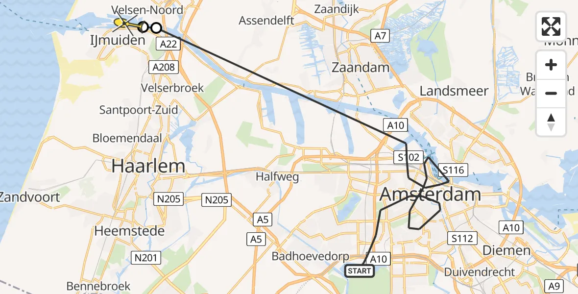 Routekaart van de vlucht: Politiehelikopter naar IJmuiden, Nieuwe Haagseweg