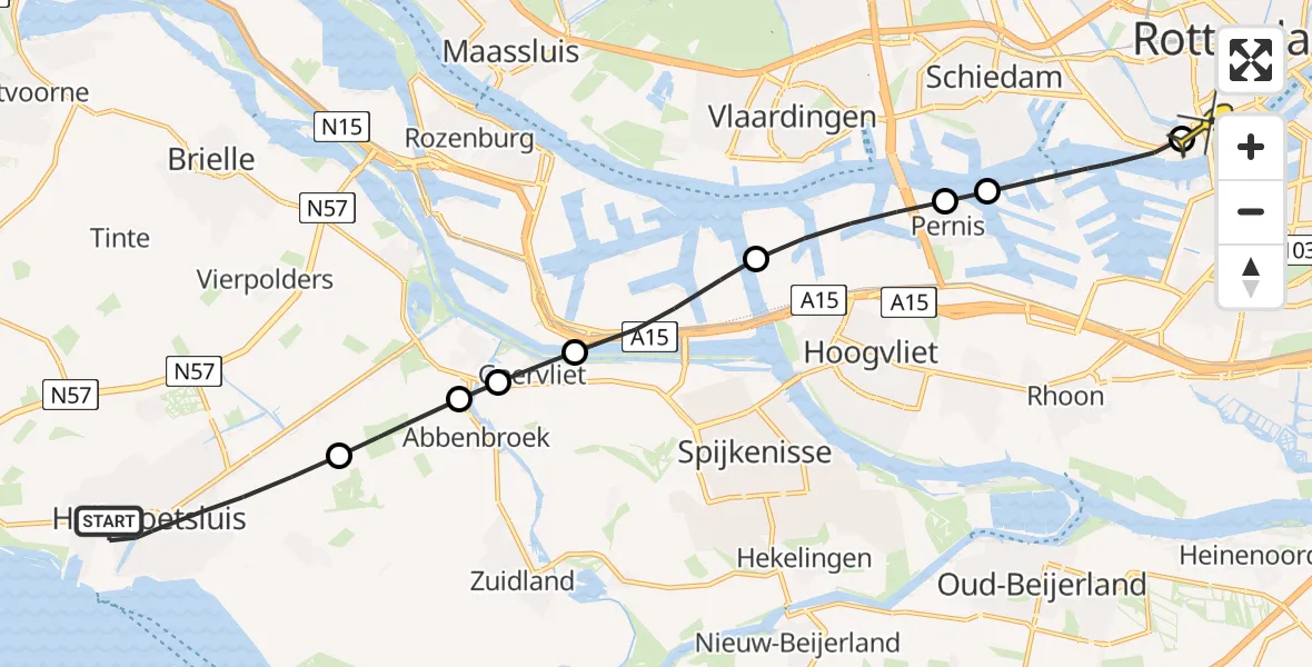 Routekaart van de vlucht: Lifeliner 2 naar Erasmus MC, Kanaalweg Westzijde