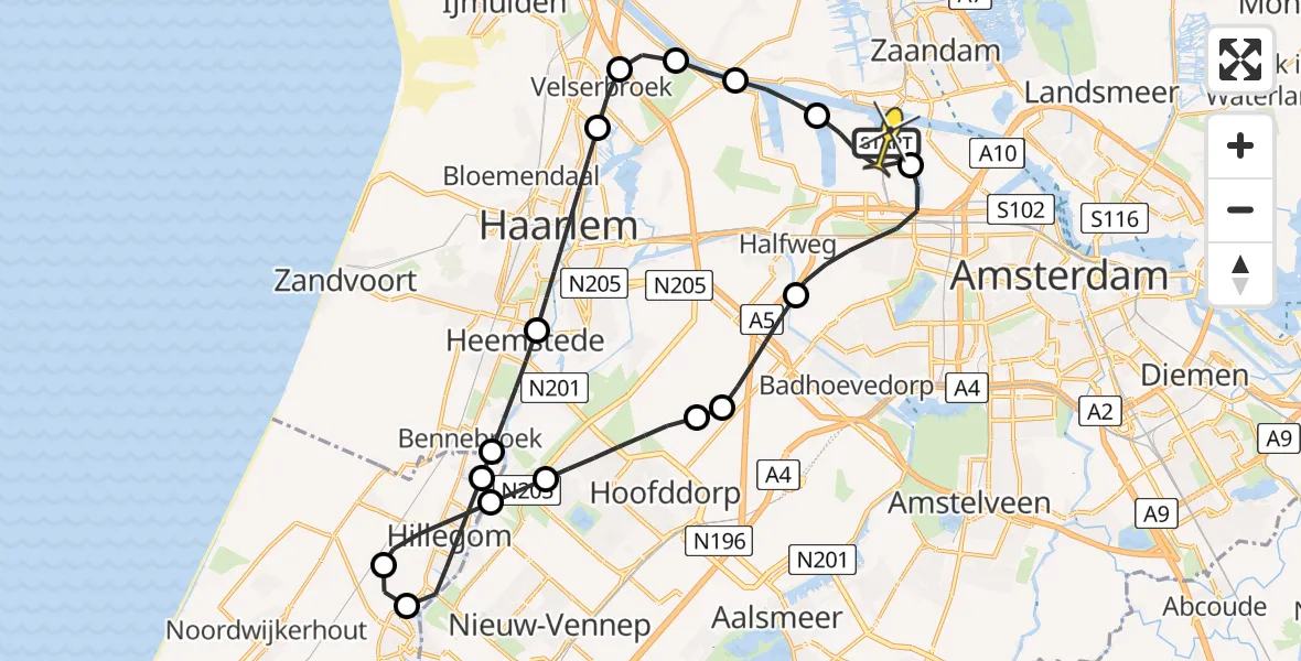 Routekaart van de vlucht: Lifeliner 1 naar Amsterdam Heliport, Elbaweg