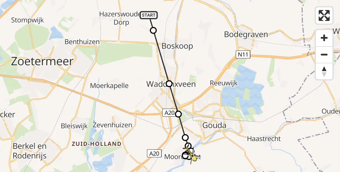 Routekaart van de vlucht: Politiehelikopter naar Gouderak, Loeteweg