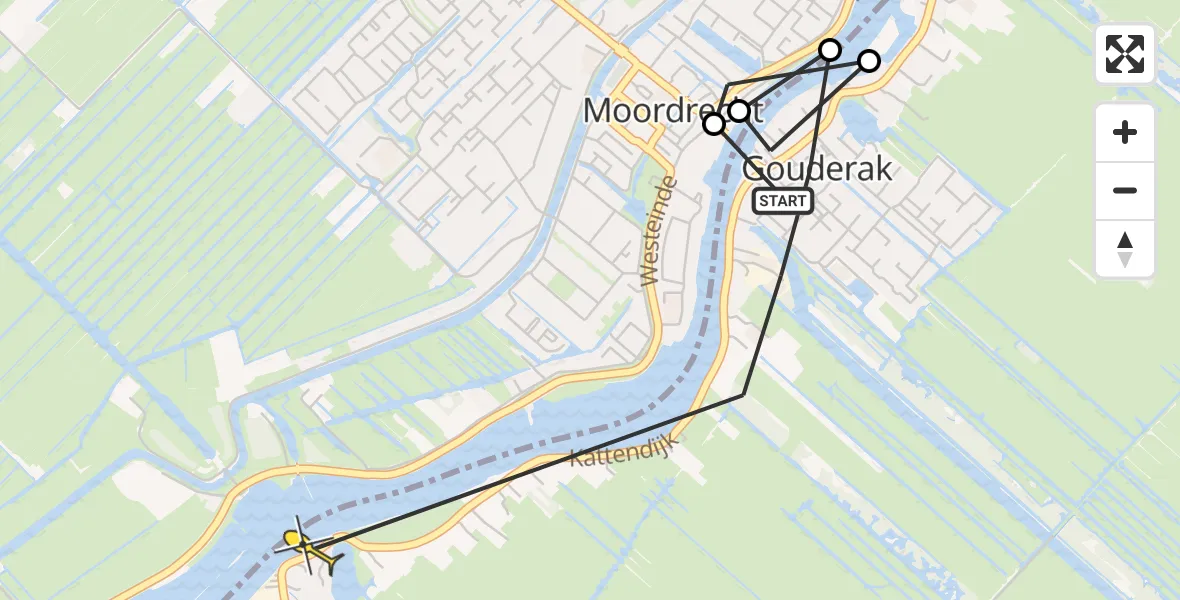 Routekaart van de vlucht: Politieheli naar Gouderak, Dorpsstraat