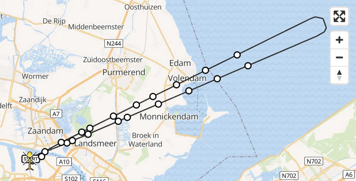 Routekaart van de vlucht: Lifeliner 1 naar Amsterdam Heliport, Hemweg