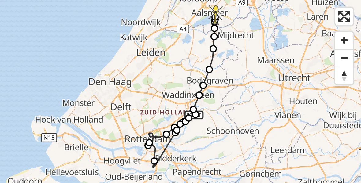 Routekaart van de vlucht: Politieheli naar Aalsmeer, Middelblok