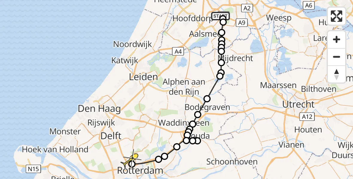 Routekaart van de vlucht: Politieheli naar Rotterdam The Hague Airport, Halim P.K. straat