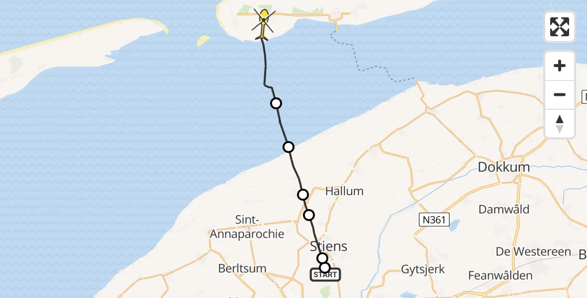 Routekaart van de vlucht: Ambulancehelikopter naar Ballum, Brédyk