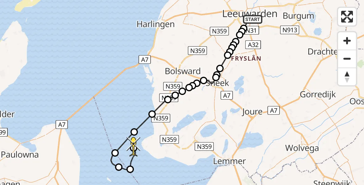 Routekaart van de vlucht: Kustwachthelikopter naar Stavoren, Frans van Mierisstraat