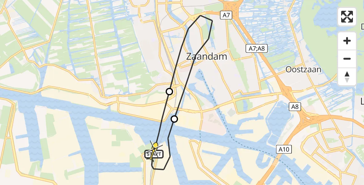 Routekaart van de vlucht: Lifeliner 1 naar Amsterdam Heliport, Grote Tocht