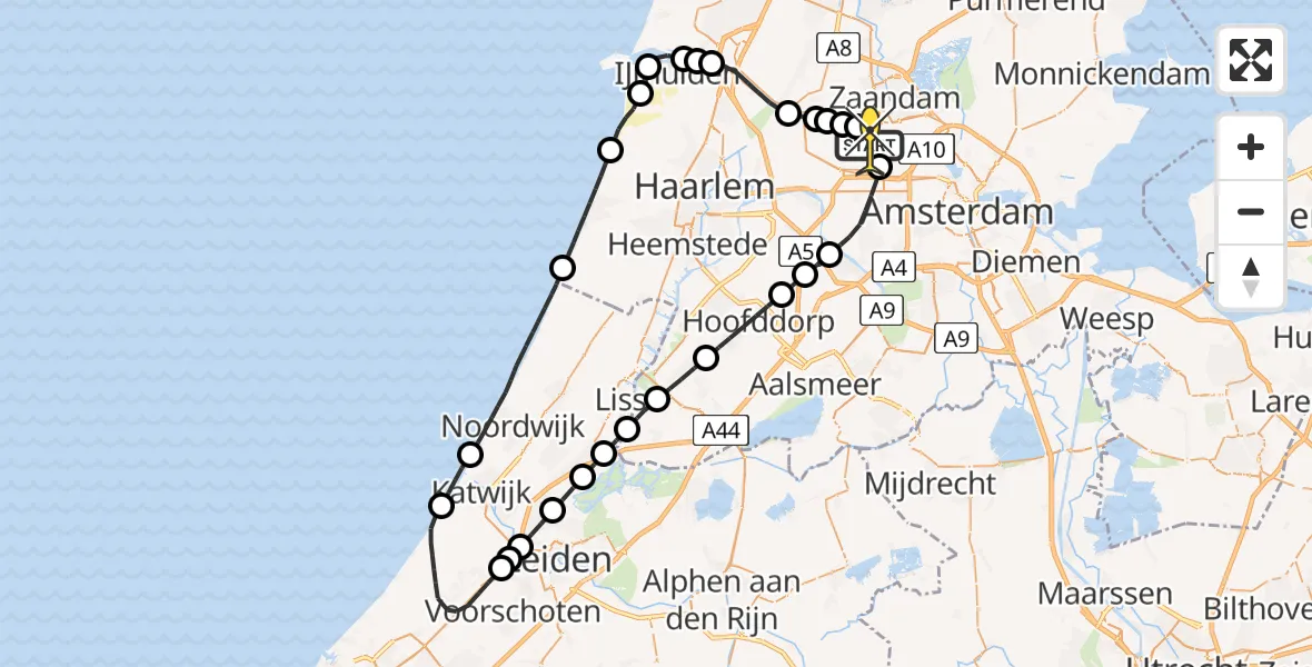 Routekaart van de vlucht: Lifeliner 1 naar Amsterdam Heliport, Westhaven