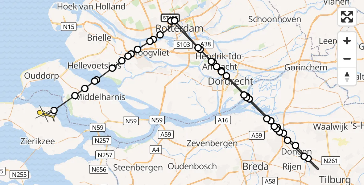 Routekaart van de vlucht: Lifeliner 2 naar Zonnemaire, Tinbergenlaan