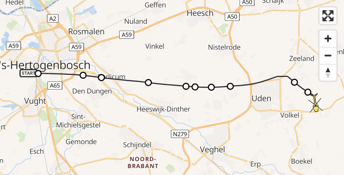 Routekaart van de vlucht: Lifeliner 3 naar Vliegbasis Volkel, Singelgrachtweg