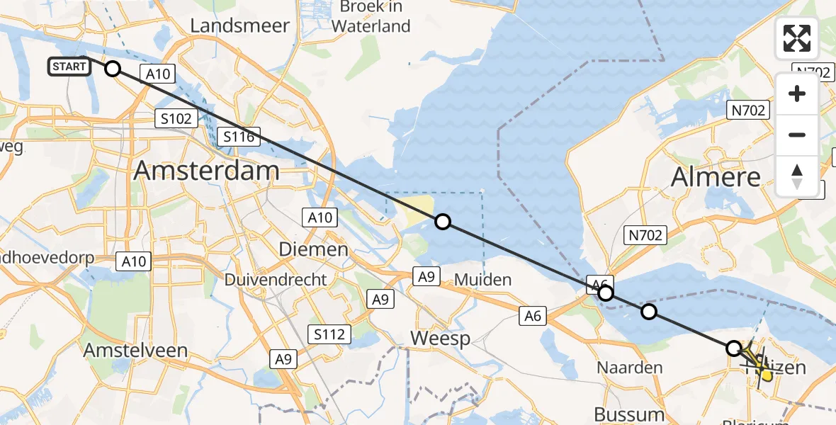 Routekaart van de vlucht: Lifeliner 1 naar Huizen, Westhavenweg