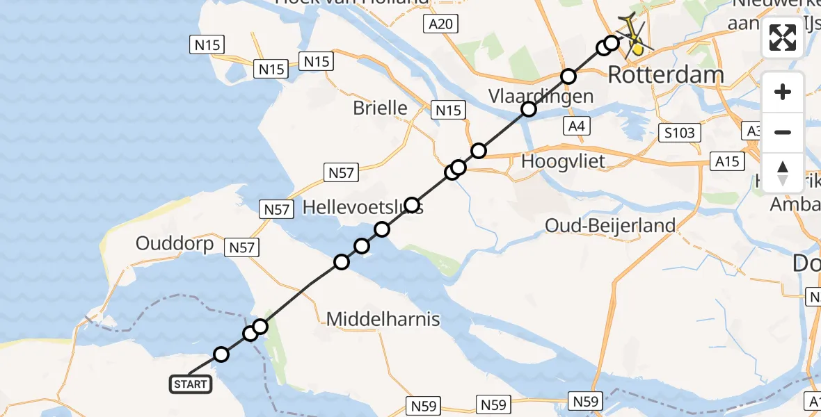 Routekaart van de vlucht: Lifeliner 2 naar Rotterdam The Hague Airport, Schapenweg