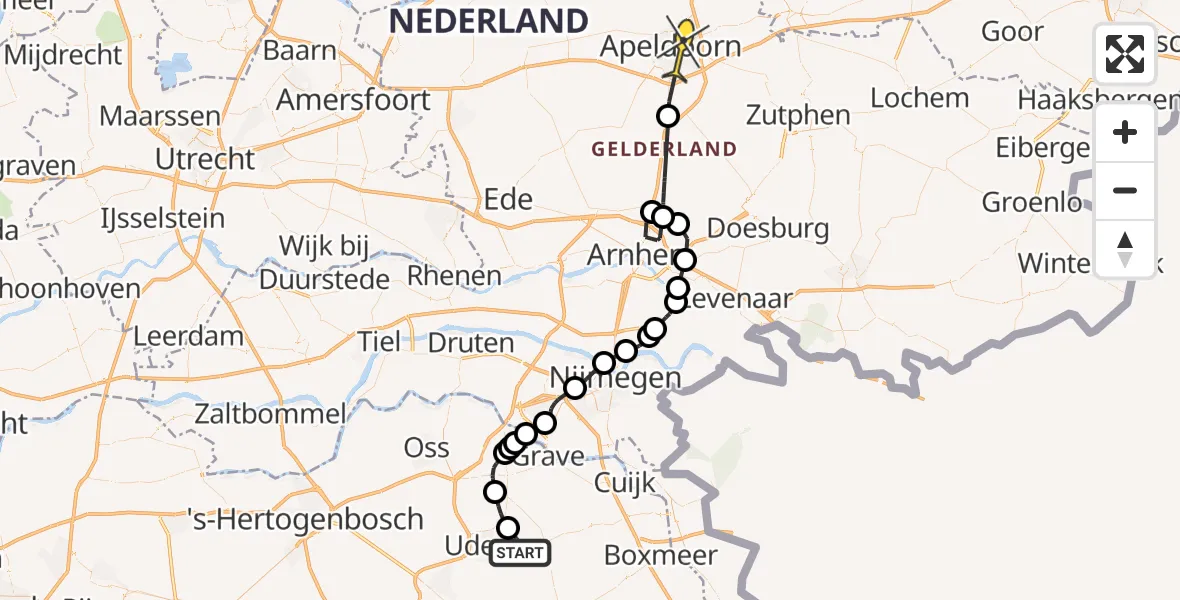 Routekaart van de vlucht: Politieheli naar Apeldoorn, Houtvennen