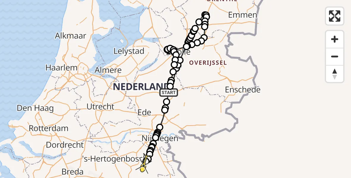 Routekaart van de vlucht: Politieheli naar Vliegbasis Volkel, Beekstraat