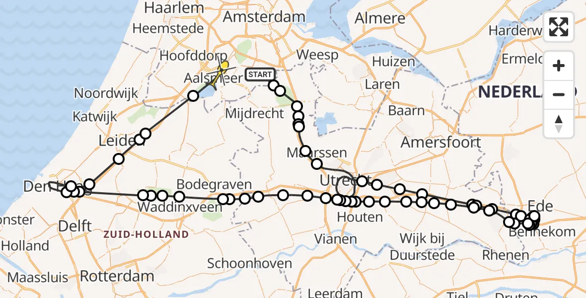 Routekaart van de vlucht: Politieheli naar Aalsmeer, Meentsloot