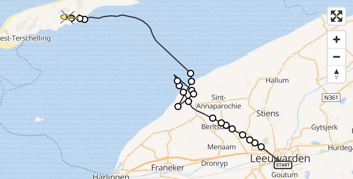 Routekaart van de vlucht: Ambulanceheli naar Formerum, Fonteinland