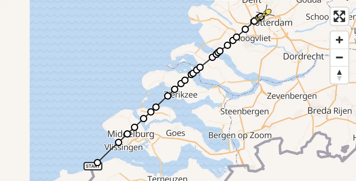 Routekaart van de vlucht: Lifeliner 2 naar Rotterdam The Hague Airport, Boulevard de Wielingen