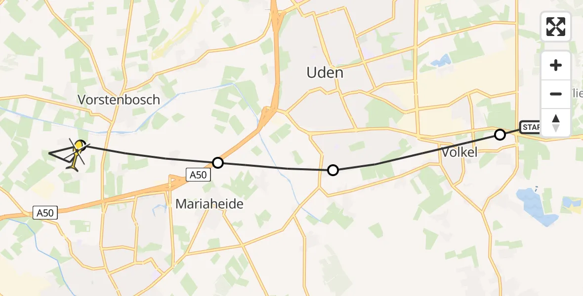 Routekaart van de vlucht: Lifeliner 3 naar Heeswijk-Dinther, Heuvelstraat