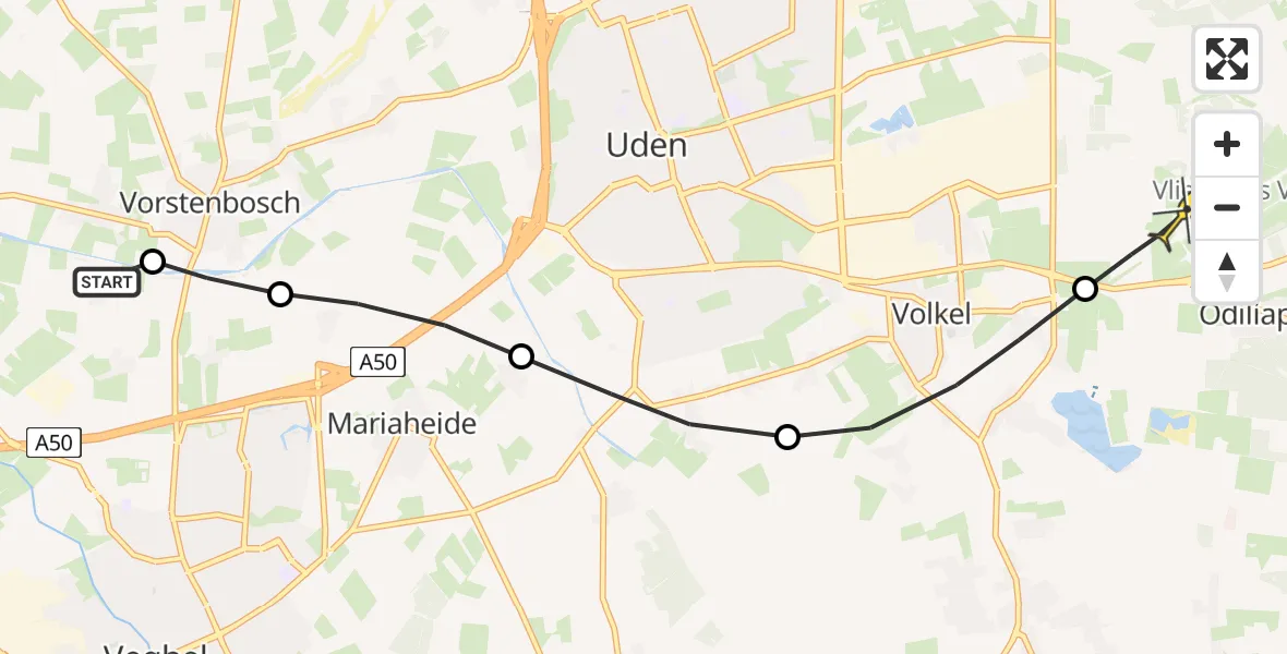 Routekaart van de vlucht: Lifeliner 3 naar Vliegbasis Volkel, Leijgraafweg