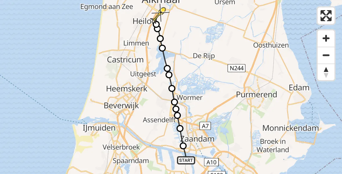 Routekaart van de vlucht: Lifeliner 1 naar Alkmaar, Grote Tocht