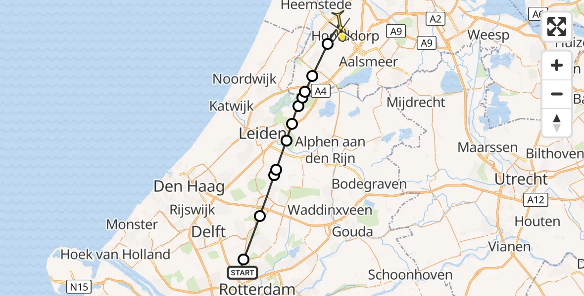 Routekaart van de vlucht: Lifeliner 2 naar Hoofddorp, Brandenburgbaan