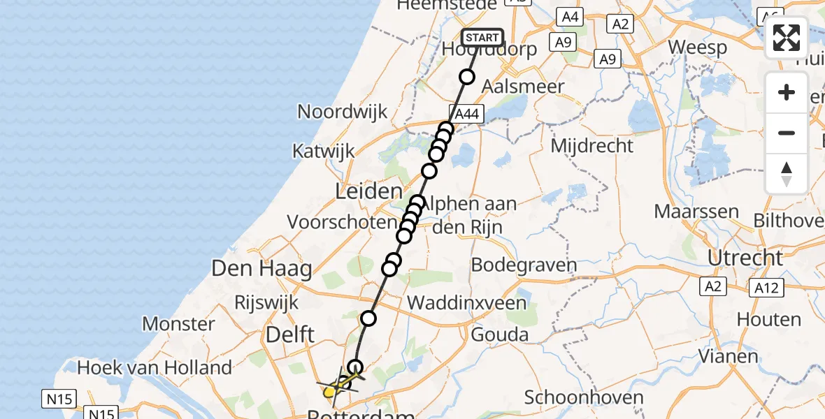 Routekaart van de vlucht: Lifeliner 2 naar Rotterdam The Hague Airport, Rosenholm