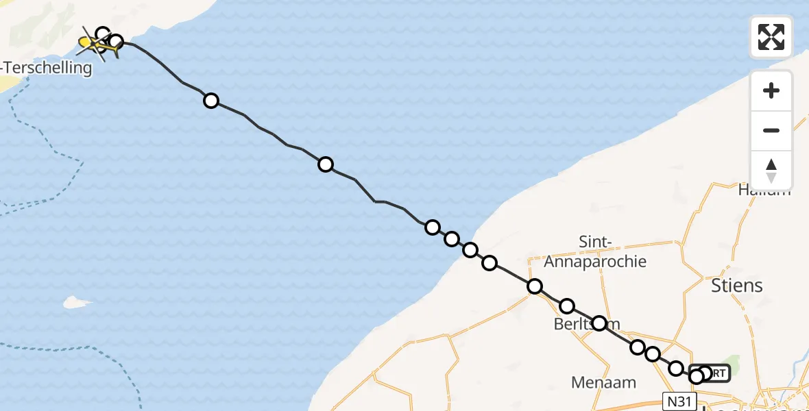 Routekaart van de vlucht: Ambulancehelikopter naar Formerum, Franjumbuorren