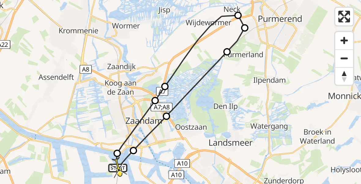 Routekaart van de vlucht: Lifeliner 1 naar Amsterdam Heliport, Grote Tocht