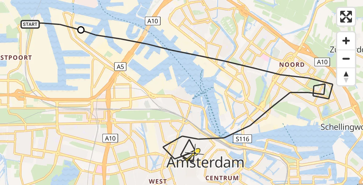 Routekaart van de vlucht: Lifeliner 1 naar Amsterdam, Octaanweg