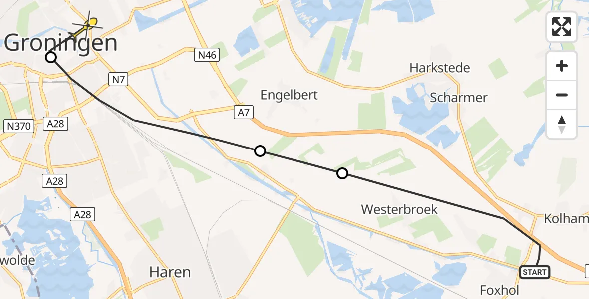 Routekaart van de vlucht: Lifeliner 4 naar Universitair Medisch Centrum Groningen, Poortweg