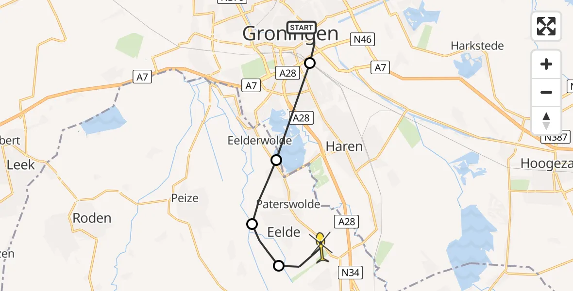 Routekaart van de vlucht: Lifeliner 4 naar Groningen Airport Eelde, Roskildeweg