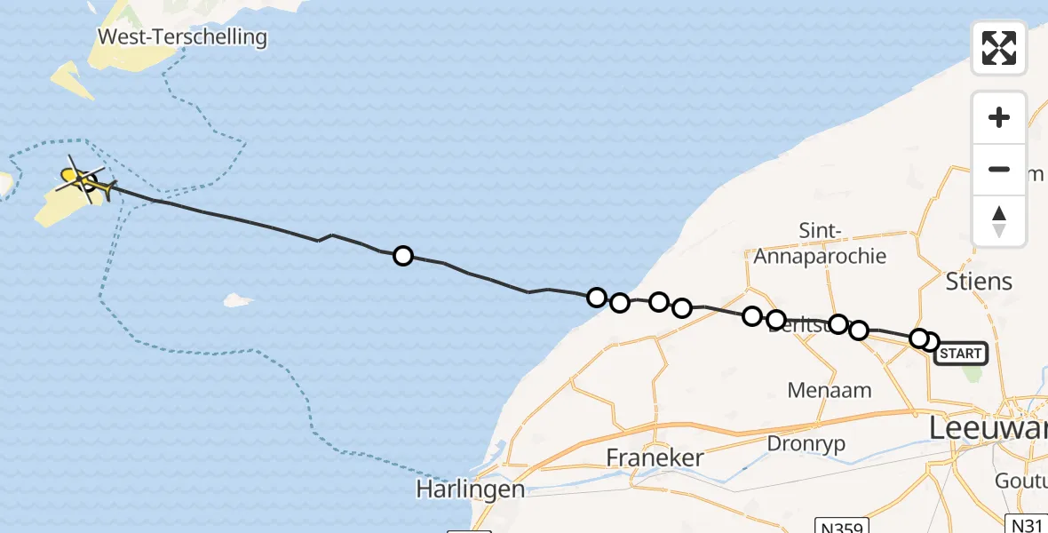 Routekaart van de vlucht: Ambulanceheli naar Vlieland, Foarste Dyk