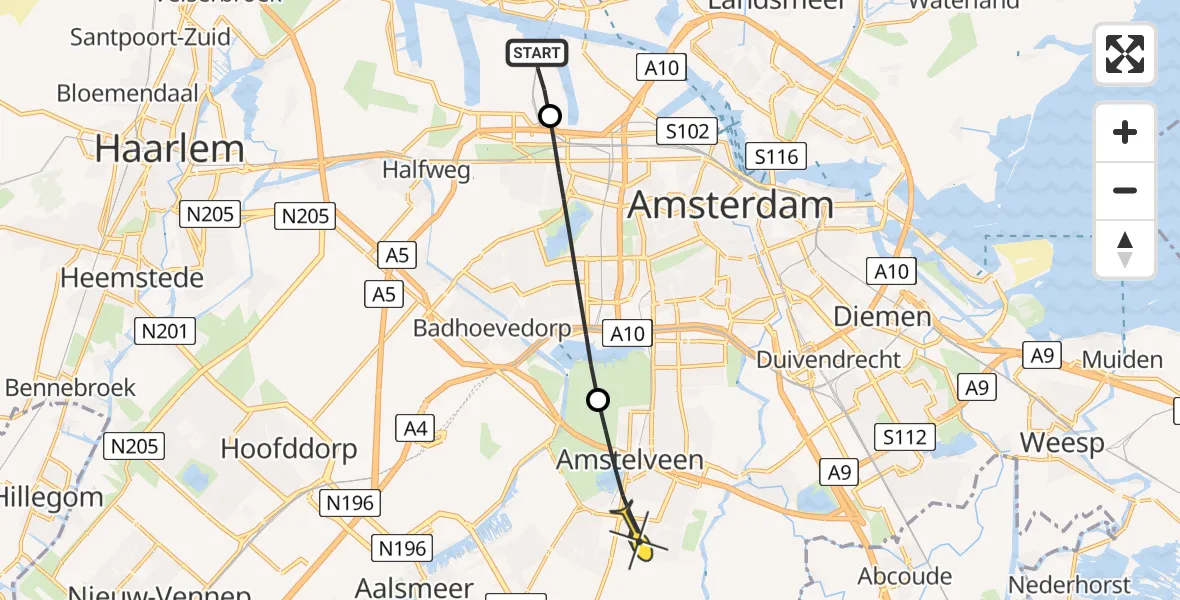 Routekaart van de vlucht: Lifeliner 1 naar Amstelveen, Maltaweg