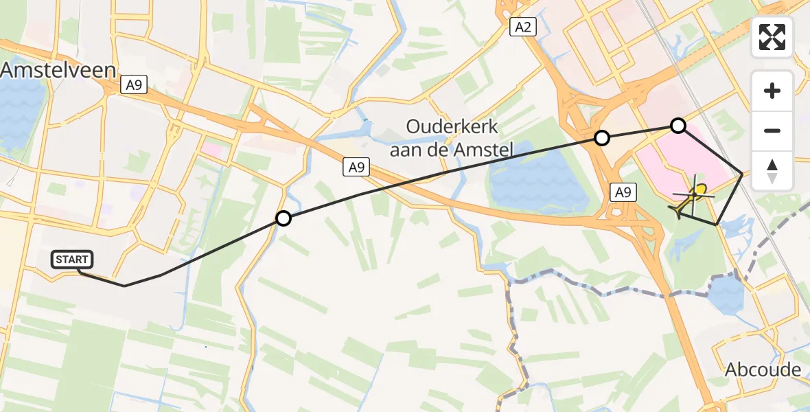 Routekaart van de vlucht: Lifeliner 1 naar Academisch Medisch Centrum (AMC), Turfschip