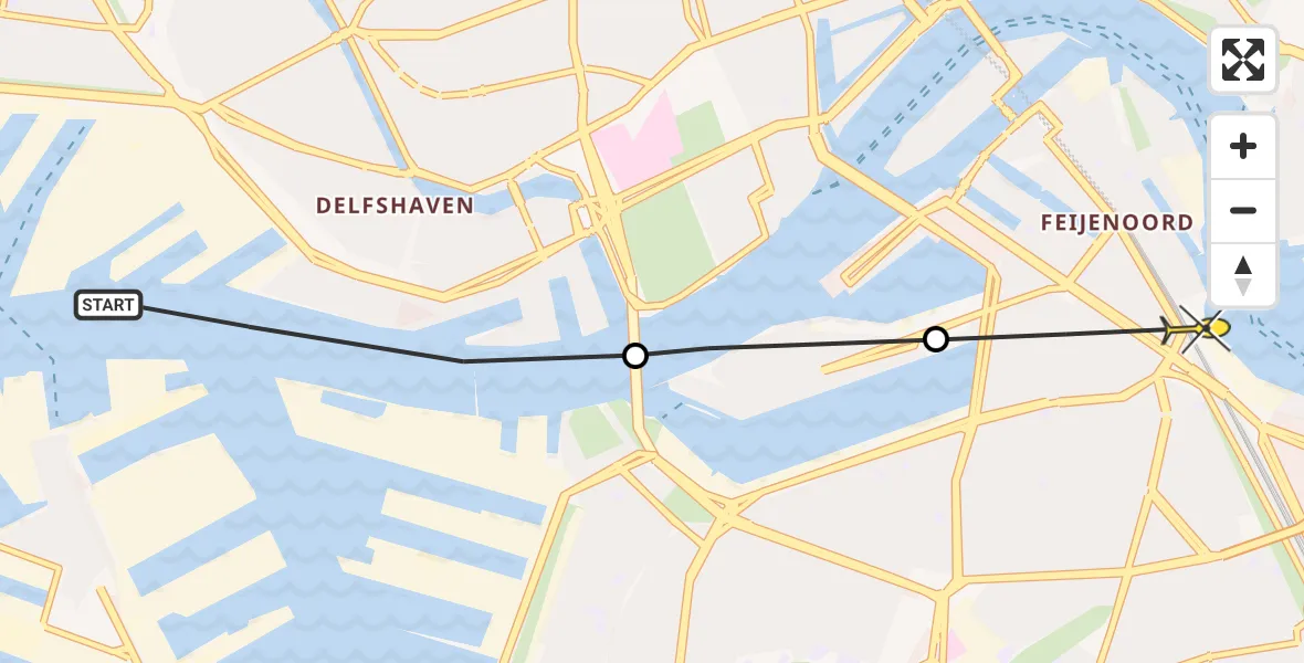 Routekaart van de vlucht: Politieheli naar Rotterdam, Lloydkade