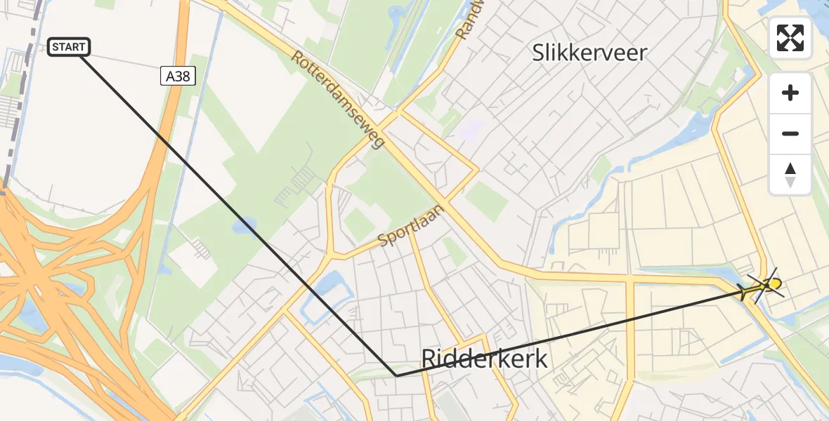 Routekaart van de vlucht: Politieheli naar Ridderkerk, Hobbemastraat