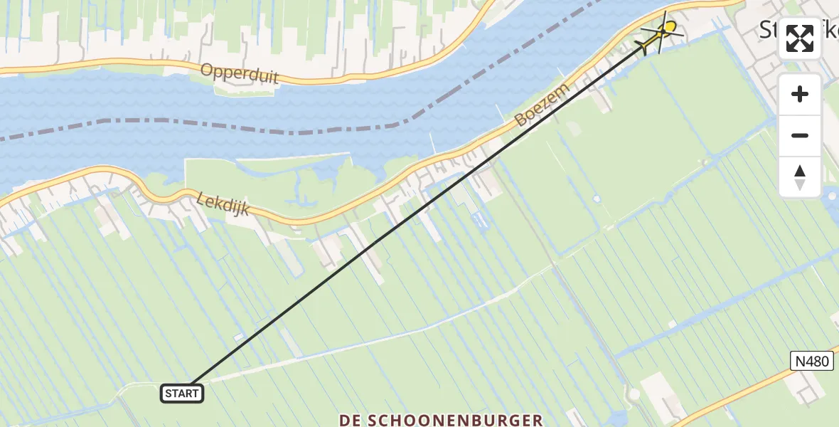 Routekaart van de vlucht: Politiehelikopter naar Streefkerk, Boezem