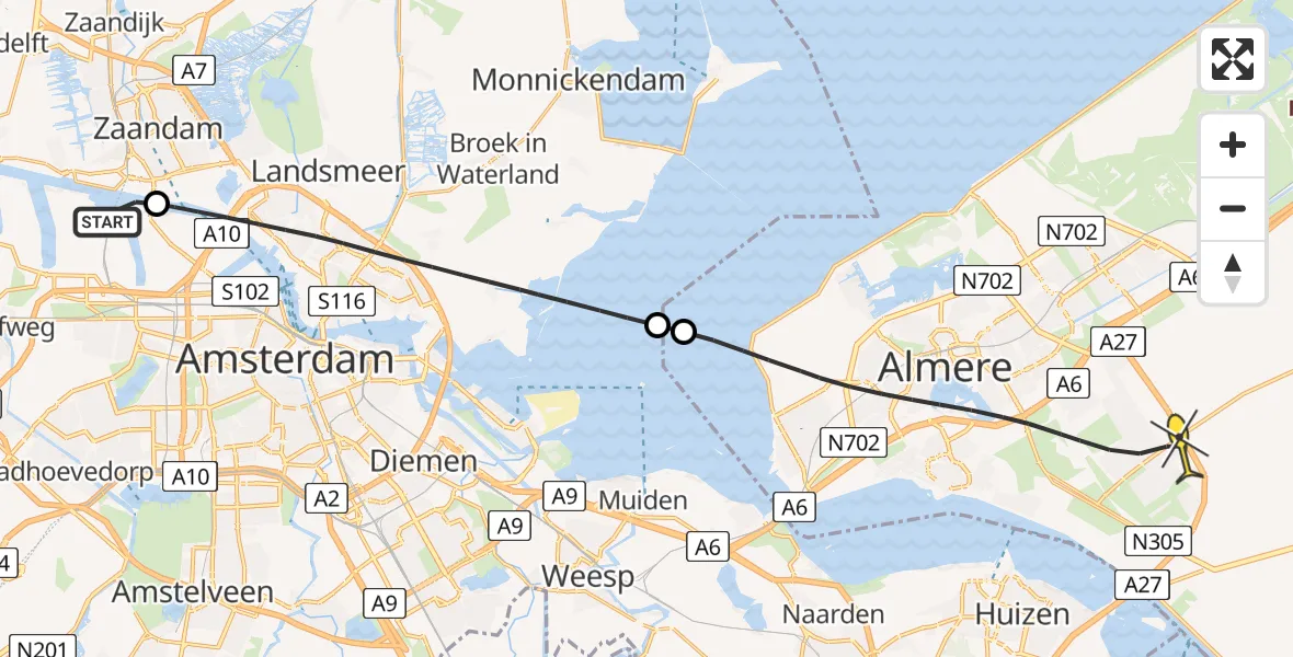 Routekaart van de vlucht: Lifeliner 1 naar Almere, Stadsstrand Kanaal Noord