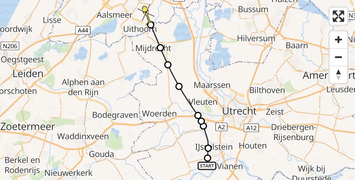 Routekaart van de vlucht: Politieheli naar Amstelveen, Provincialeweg