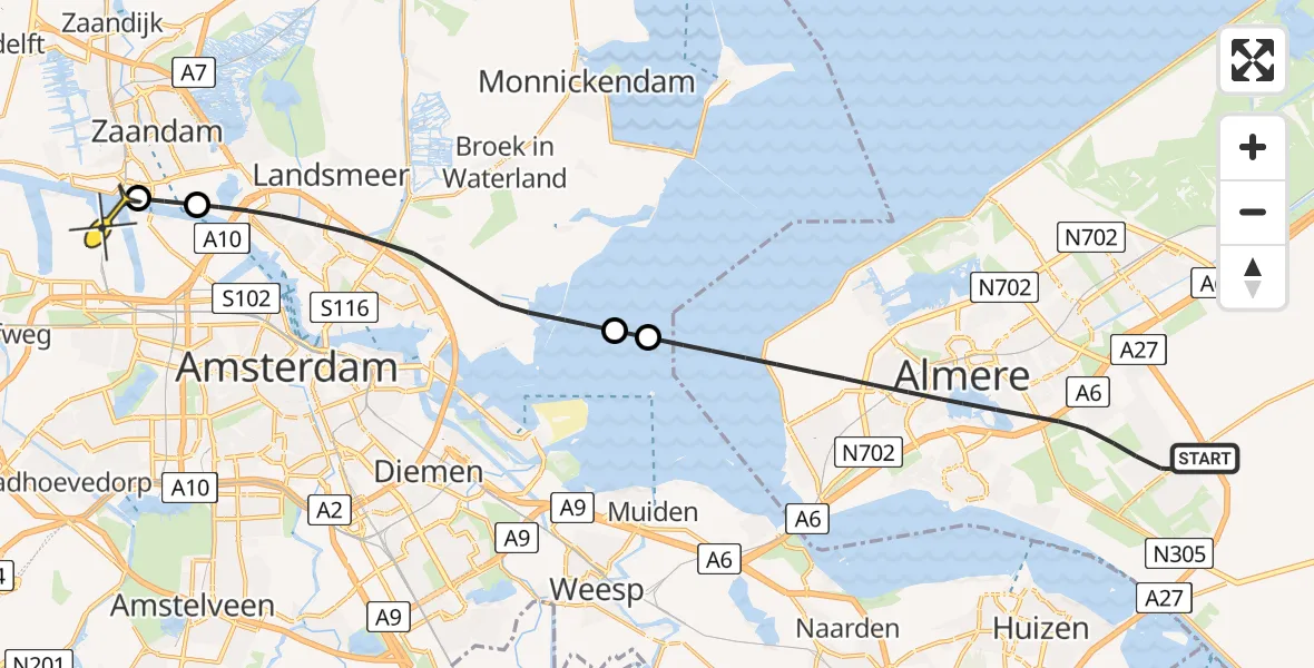 Routekaart van de vlucht: Lifeliner 1 naar Amsterdam Heliport, Epicurusstraat