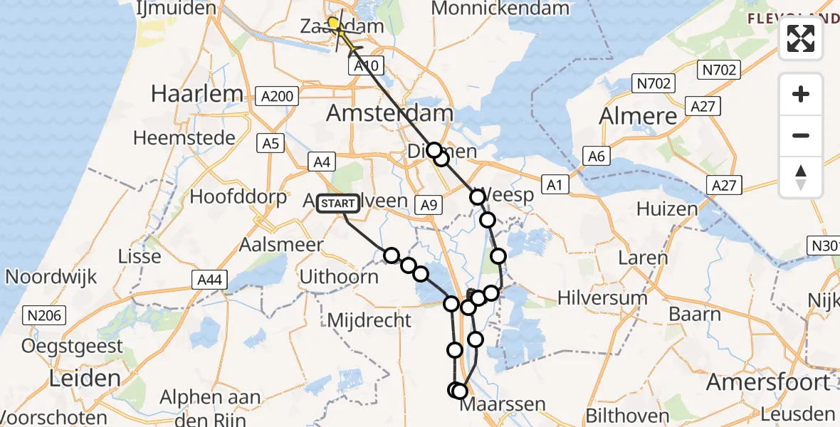 Routekaart van de vlucht: Politiehelikopter naar Zaandam, Betje Wolfflaan