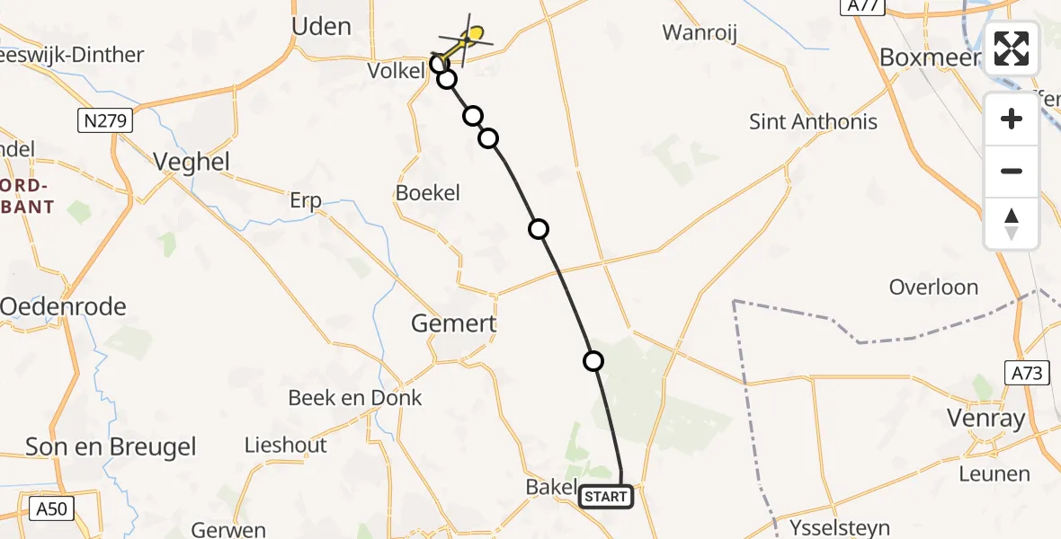 Routekaart van de vlucht: Lifeliner 3 naar Vliegbasis Volkel, Heibloem