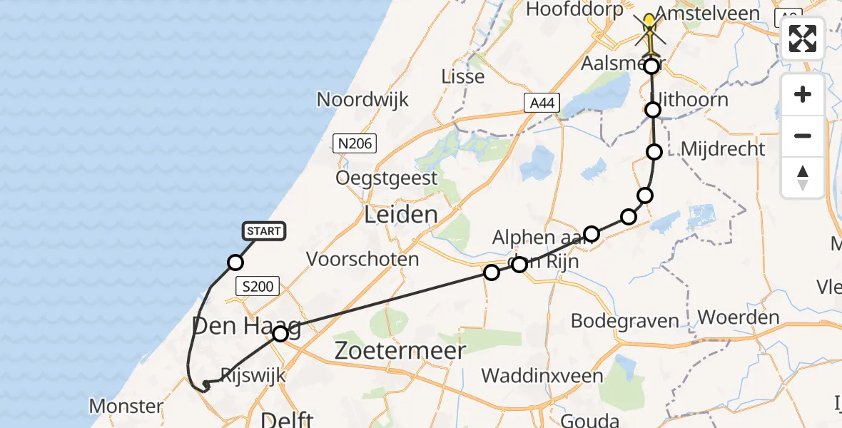 Routekaart van de vlucht: Politiehelikopter naar Oude Meer, Zwarte Pad