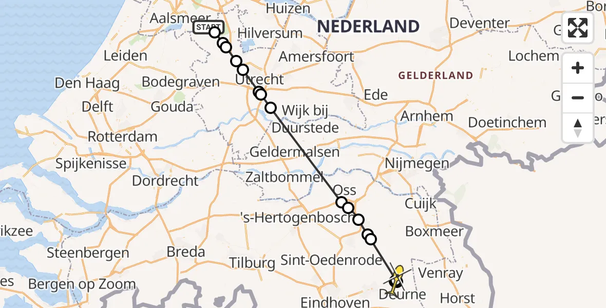 Routekaart van de vlucht: Politieheli naar Milheeze, Proostdijerdwarsweg