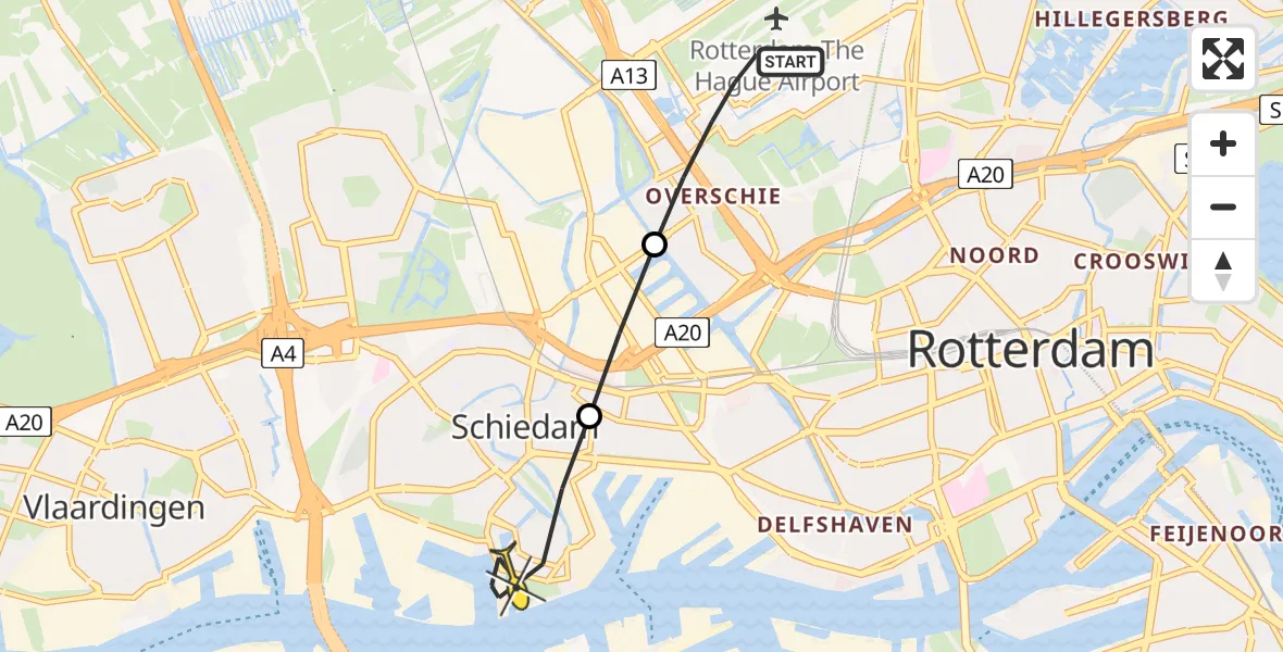 Routekaart van de vlucht: Lifeliner 2 naar Schiedam, Delflandstraat