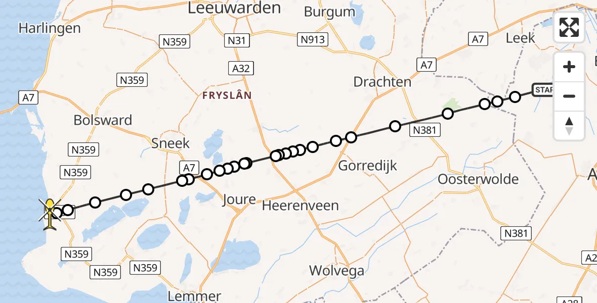 Routekaart van de vlucht: Lifeliner 4 naar Hindeloopen, Middendrift