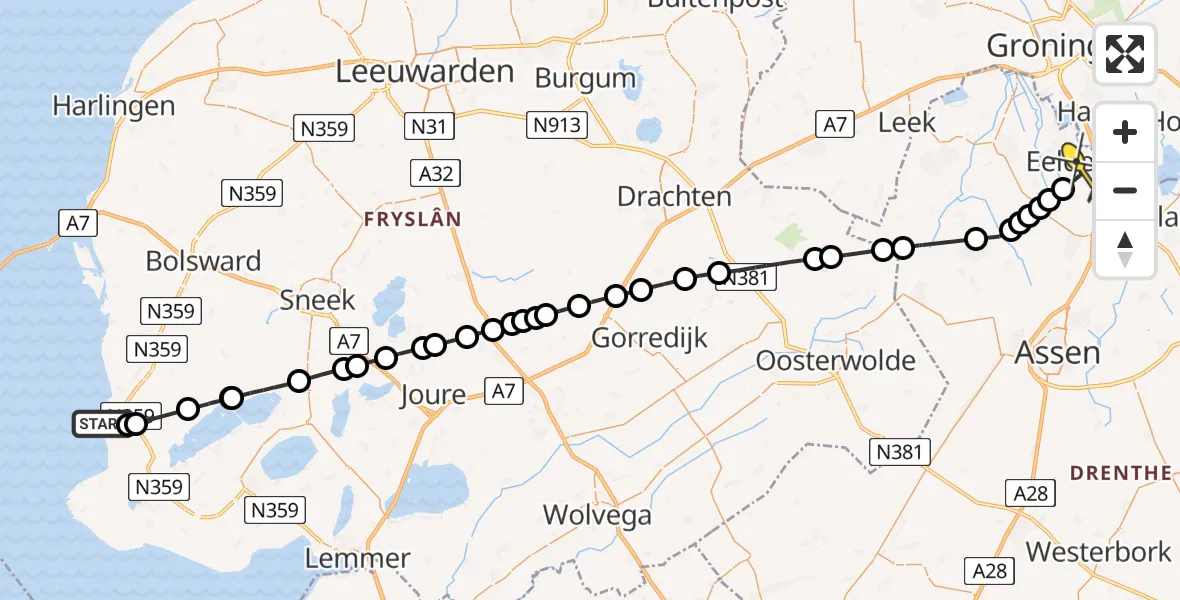 Routekaart van de vlucht: Lifeliner 4 naar Groningen Airport Eelde, Kreilerstraat