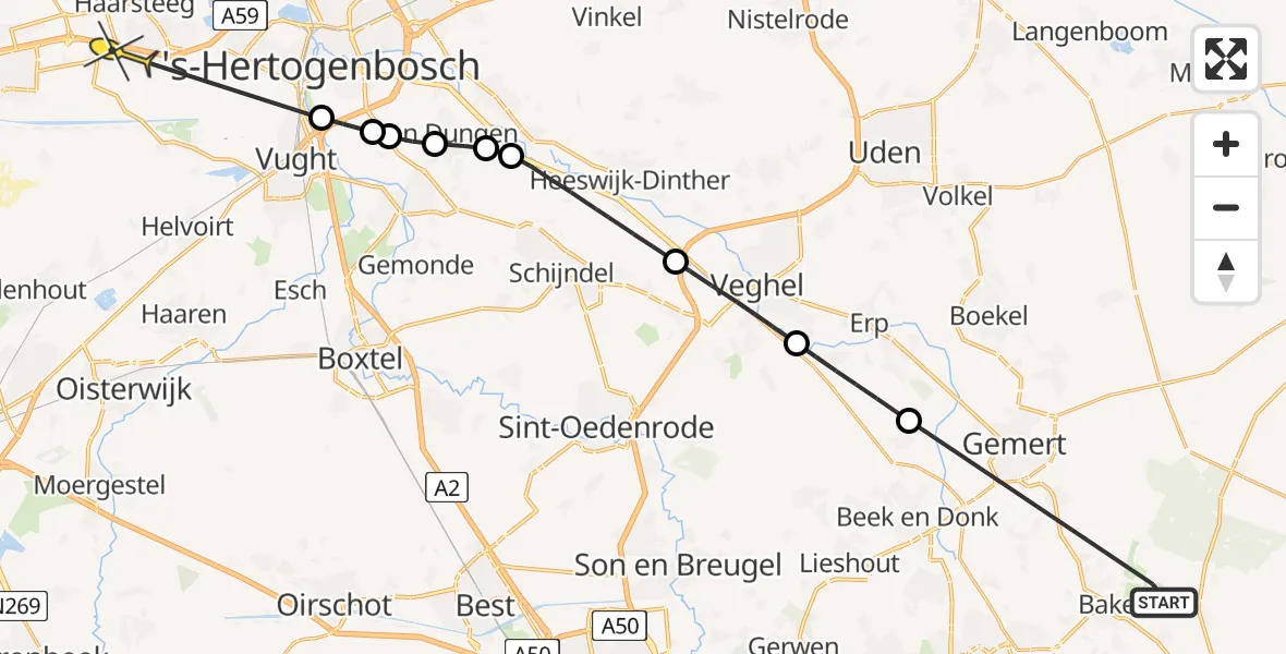 Routekaart van de vlucht: Politieheli naar Vlijmen, Akkerweg