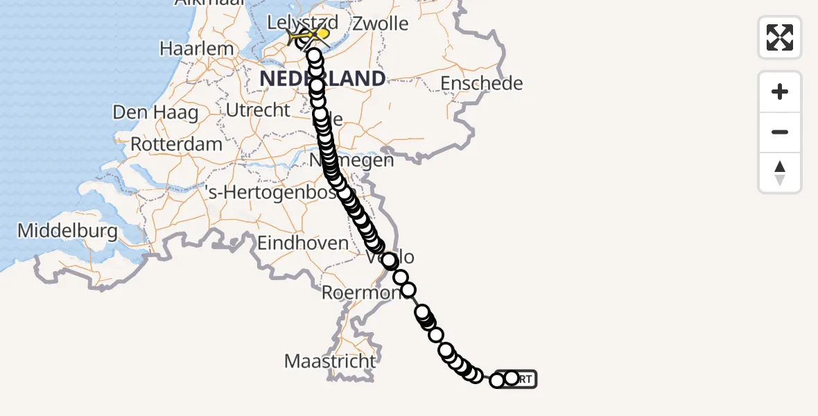 Routekaart van de vlucht: Traumaheli naar Lelystad Airport, Emoeweg