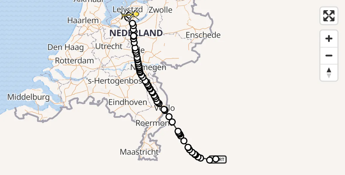 Routekaart van de vlucht: Traumahelikopter naar Lelystad Airport, Emoeweg